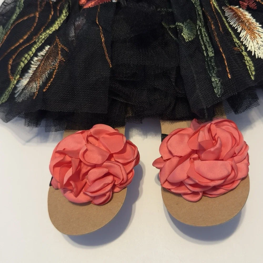 Elly & Emmy Tutu Head‎ Band Tutu Set 0-12M Photo Outfit Brand Black Embroidered